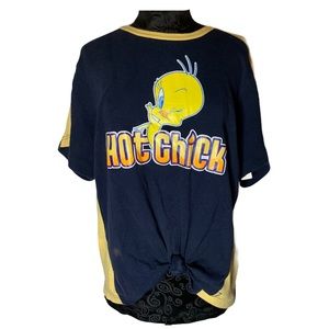 90's Dark Blue & Yellow Tweedy Bird Hot Chick Top